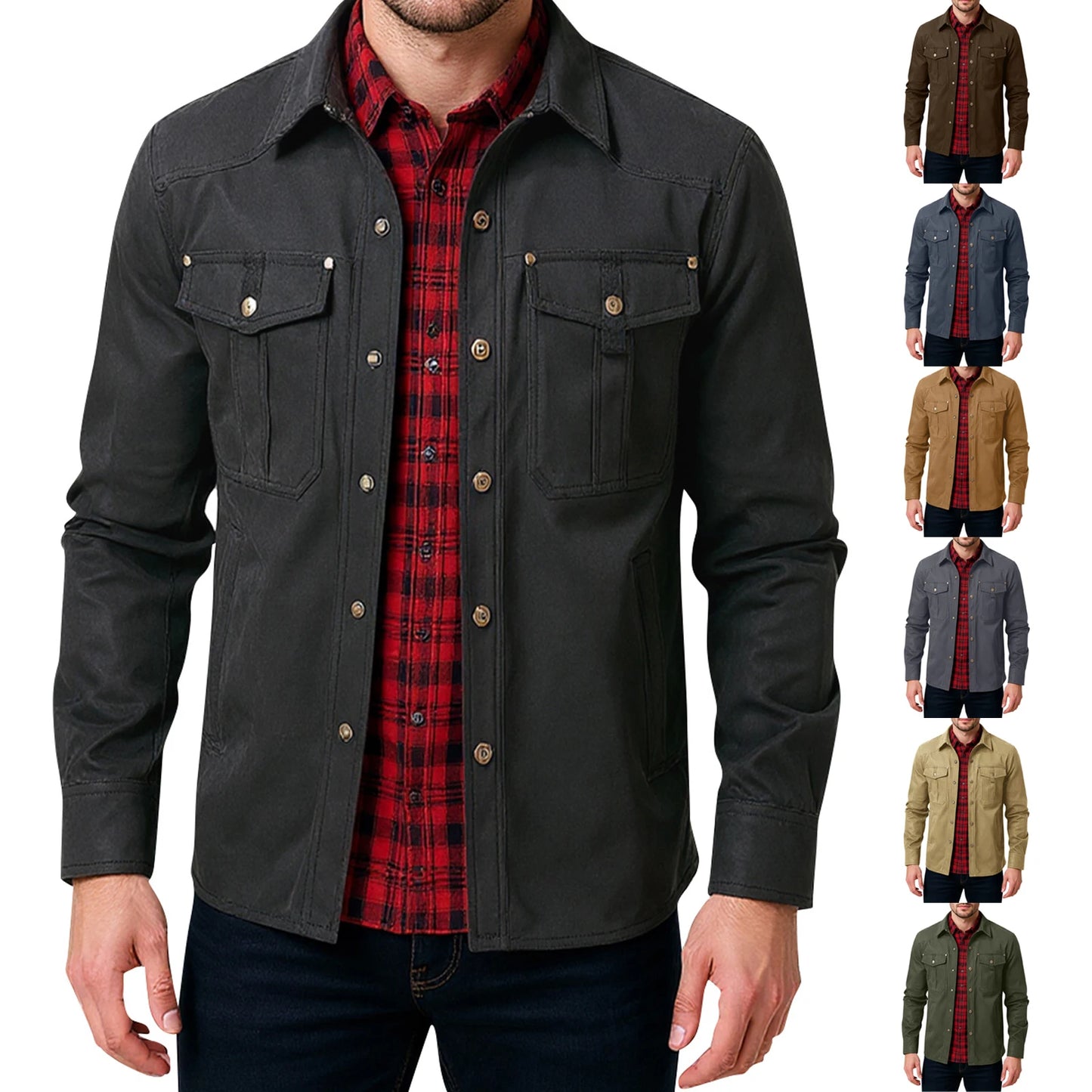 Casual Men's Jacket Men's Jackets Spring Flannel Lined Shirt Coat Men's Jackets Windproof Western Cowboy Casual Coat