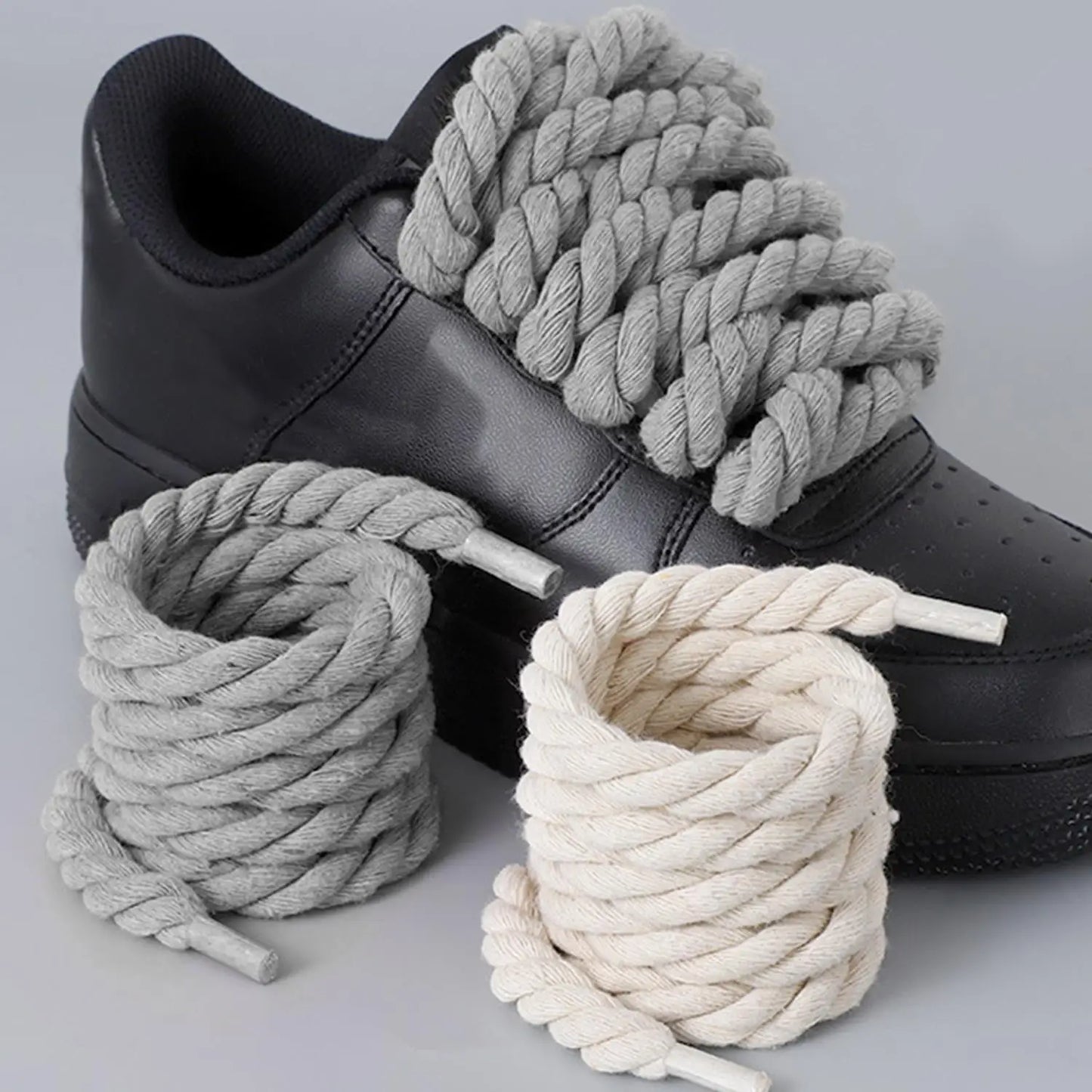 2pcs Bold Cotton Linen Twist Weave Shoelaces Round Rope Laces 120CM Men Women Trend Personality Sport Casual Shoes Laces