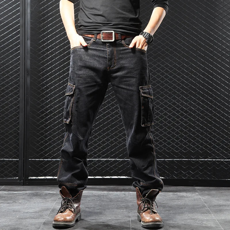 2025 Men's Multi-Pocket Straight Cargo Jeans Loose Casual Jeans - Premium Kiosk