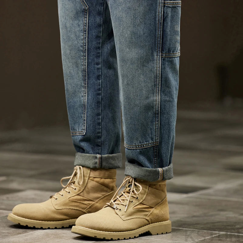 2024 Cargo Jeans Men Harem Pants Loose Baggy Pants Blue Patched Fashion Designer Pockets Trousers Oversized Tapered Streetwear - Premium Kiosk