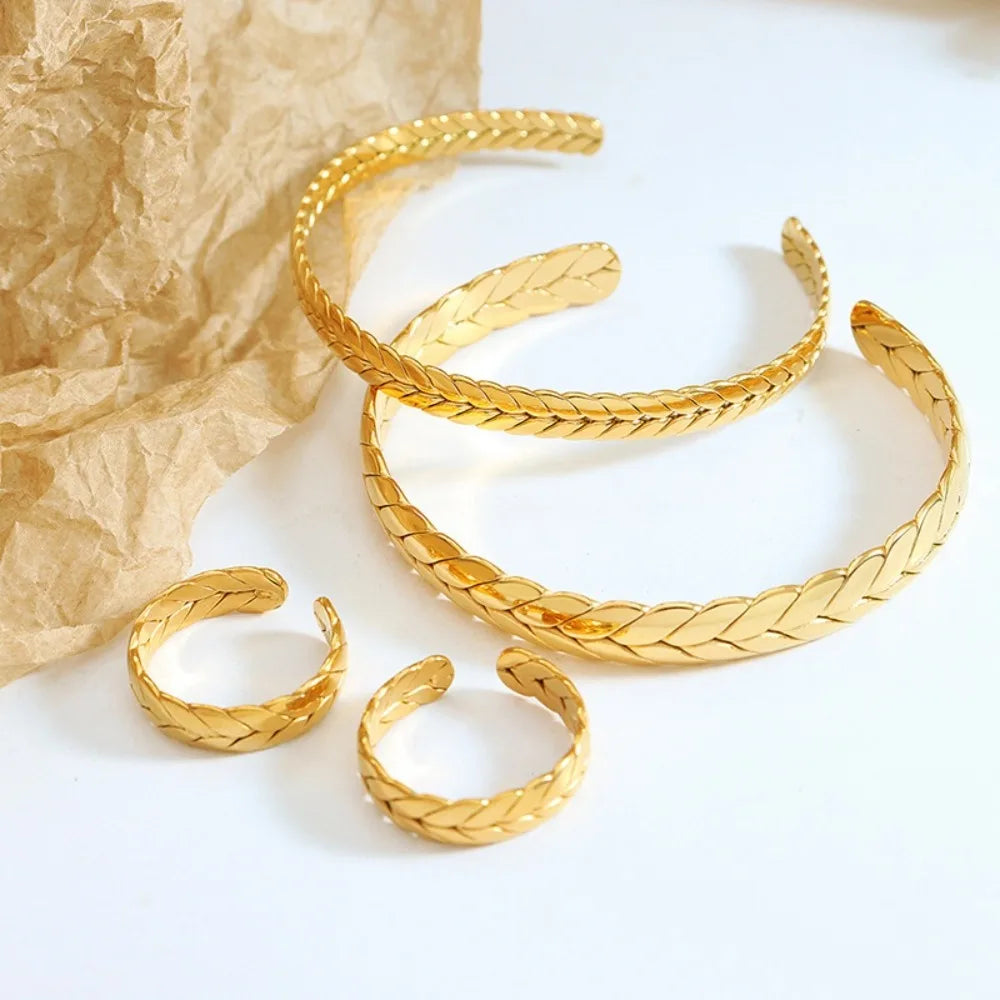 Women's Bracelet Ring Set Retro Style Adjustable Stainless Steel Fashion Versatile Jewelry Accessories
