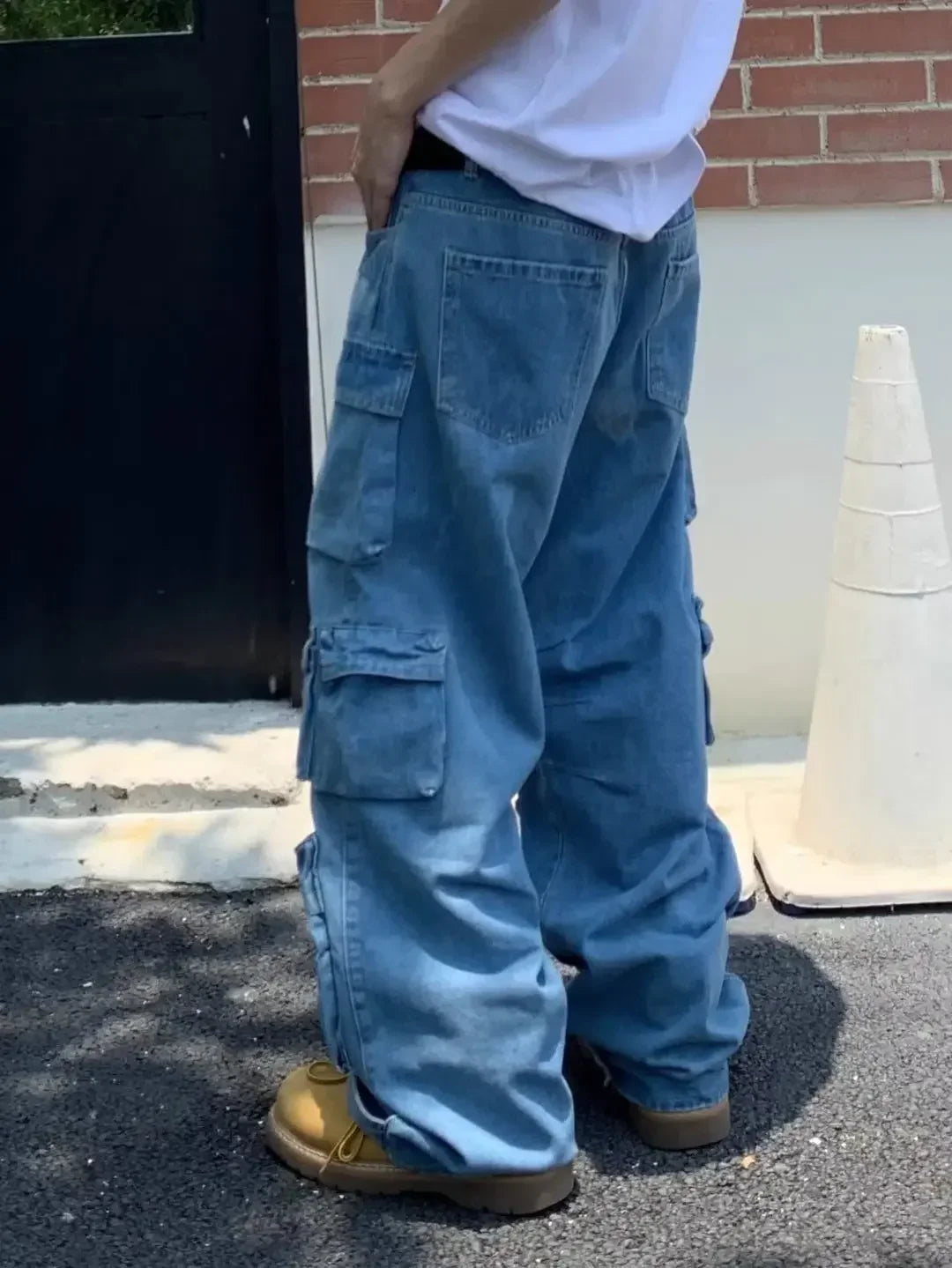Men's Cargo Jeans Spring New Fashion Hip Hop Streetwear Multi Pocket Loose Blue Wide Legs Denim Pants Personalized Y2K Trousers - Premium Kiosk