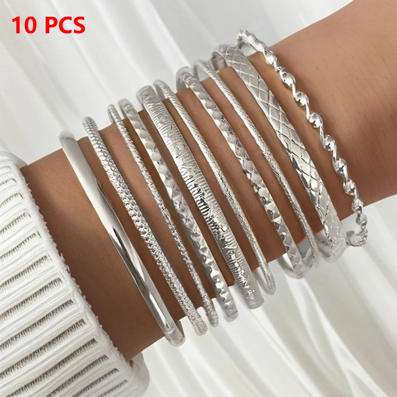 1Set Retro Boho Multi-layer Stacking Bracelets Set For Women Girls Versatile Bracelets Jewelry Accessories Gifts