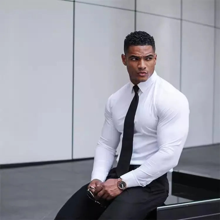 A Sporty Men's Shirt With High Elasticity And Long Sleeves Paired With A Slimming British Business Formal Shirt A Trendy Brand