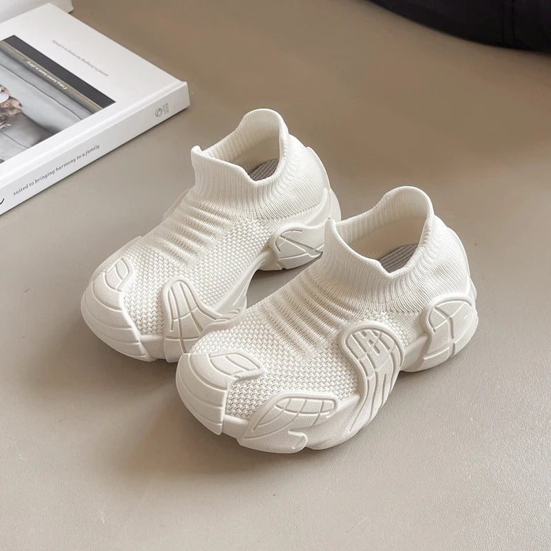 2025 New children's one foot thick soled girls' dad shoes with soft soles and high tops for spring and autumn boys' sports shoes