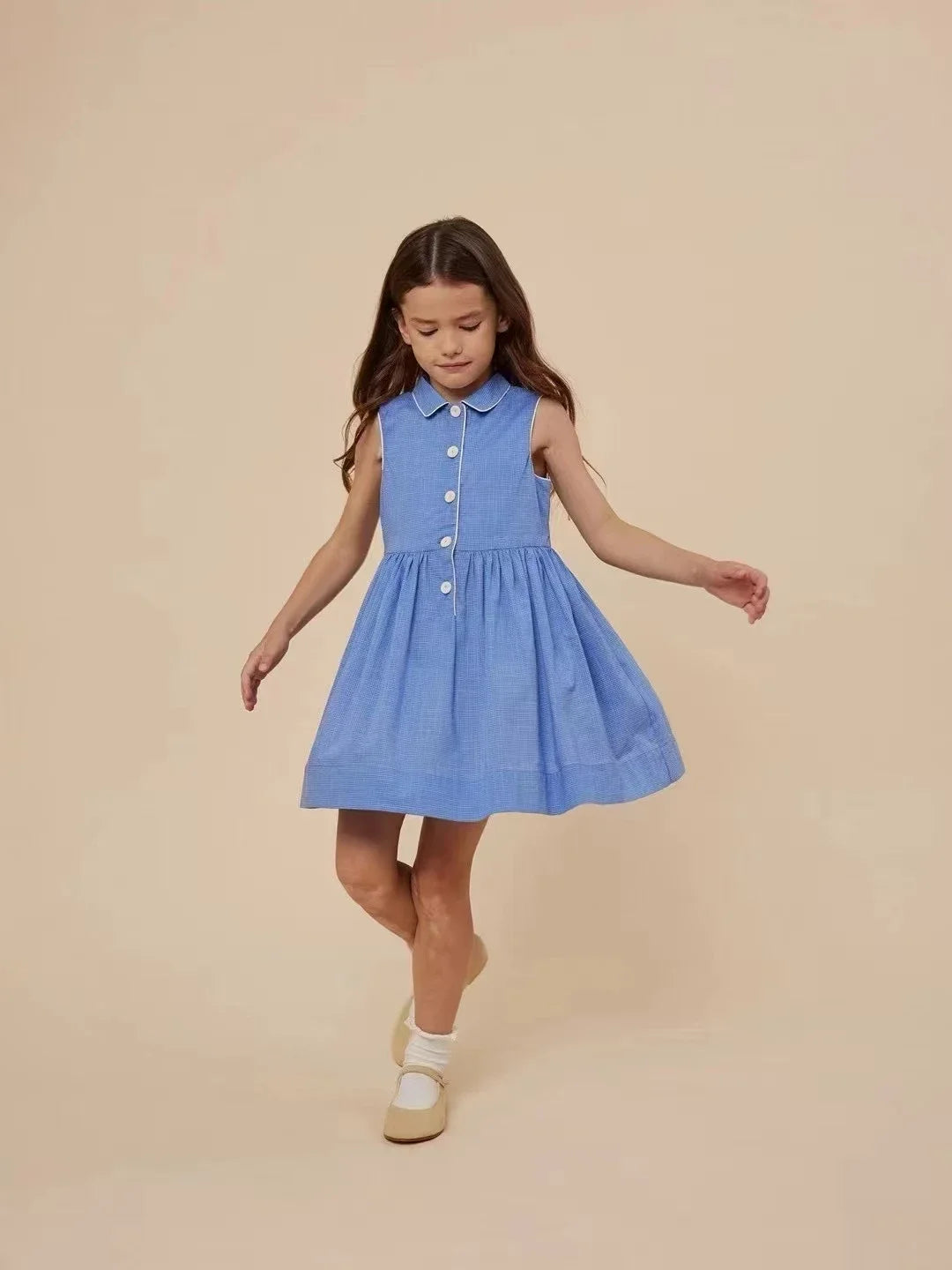 2025 New Kids Clothes Daily Wear Smocked Girls Dress Cotton ChildrenVacation Outfits Summer Casual Green Dresses Matching