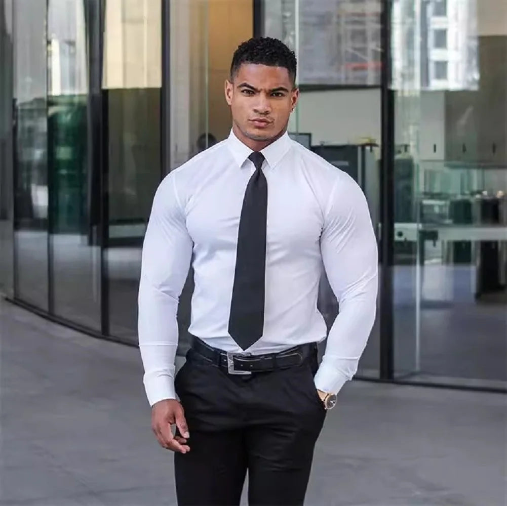 A Sporty Men's Shirt With High Elasticity And Long Sleeves Paired With A Slimming British Business Formal Shirt A Trendy Brand
