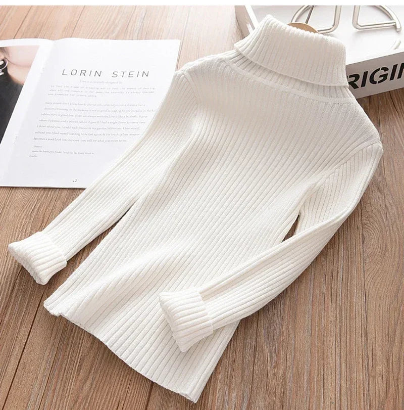 2024 New Sweater Kids Sweaters Autumn Girls Turtleneck Sweaters 1-9Yrs Baby Boys Pullover Winter Knitted Bottoming Boys Sweaters