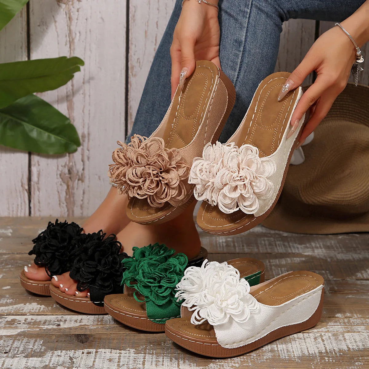 2025 New Women Platform Slippers Slip on Fashion Woman Shoes Summer Sandals Comfortable Flower Wedges Slippers Slides Women - Premium Kiosk