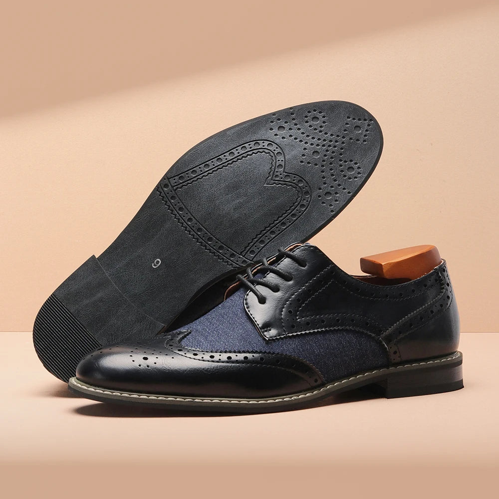 2025 New Brogue Dress Shoes Man Wedding Leather Social Shoe Male