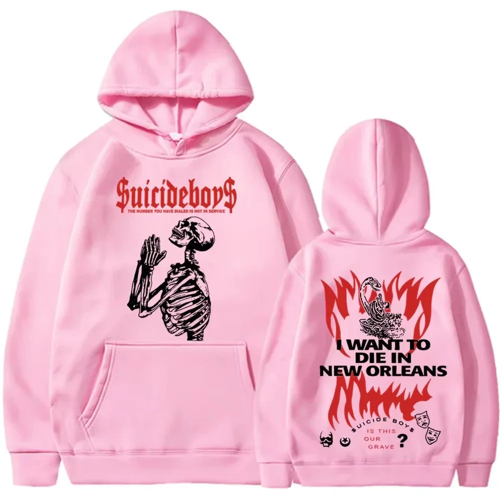 2025 new 2D hoodie Suicide boy Wearing a hood, I want to die in New Orleans, super fashionable hoodie Fashion Trends man