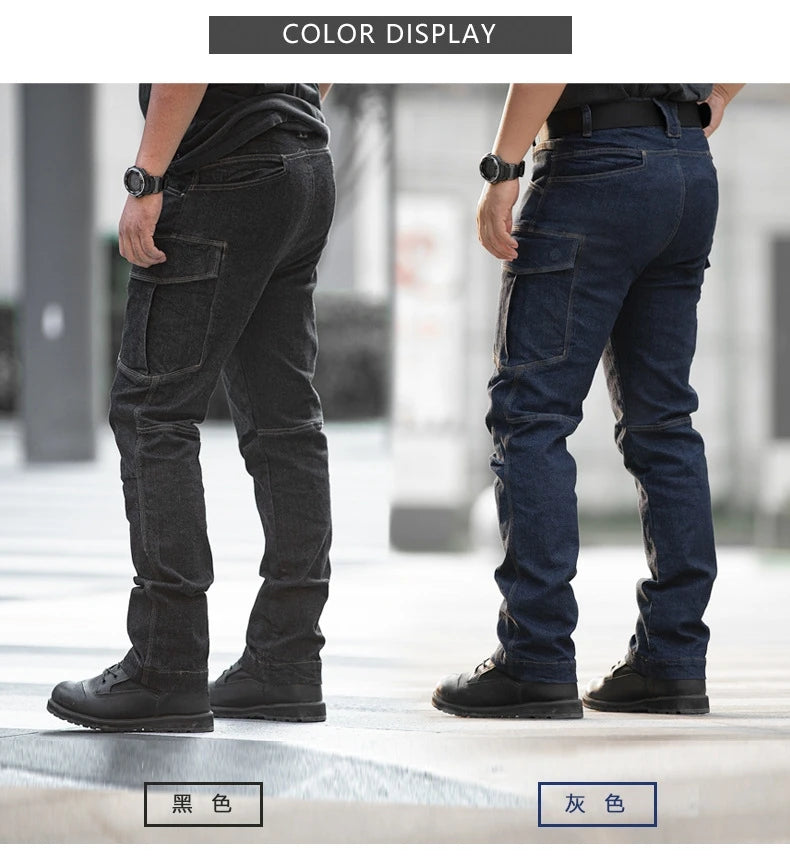 Men's Tactical Jeans Military Denim Cargo Pants Multi-pocket Elastic Casual Work Trousers Outdoor Combat Training Hiking Pants - Premium Kiosk