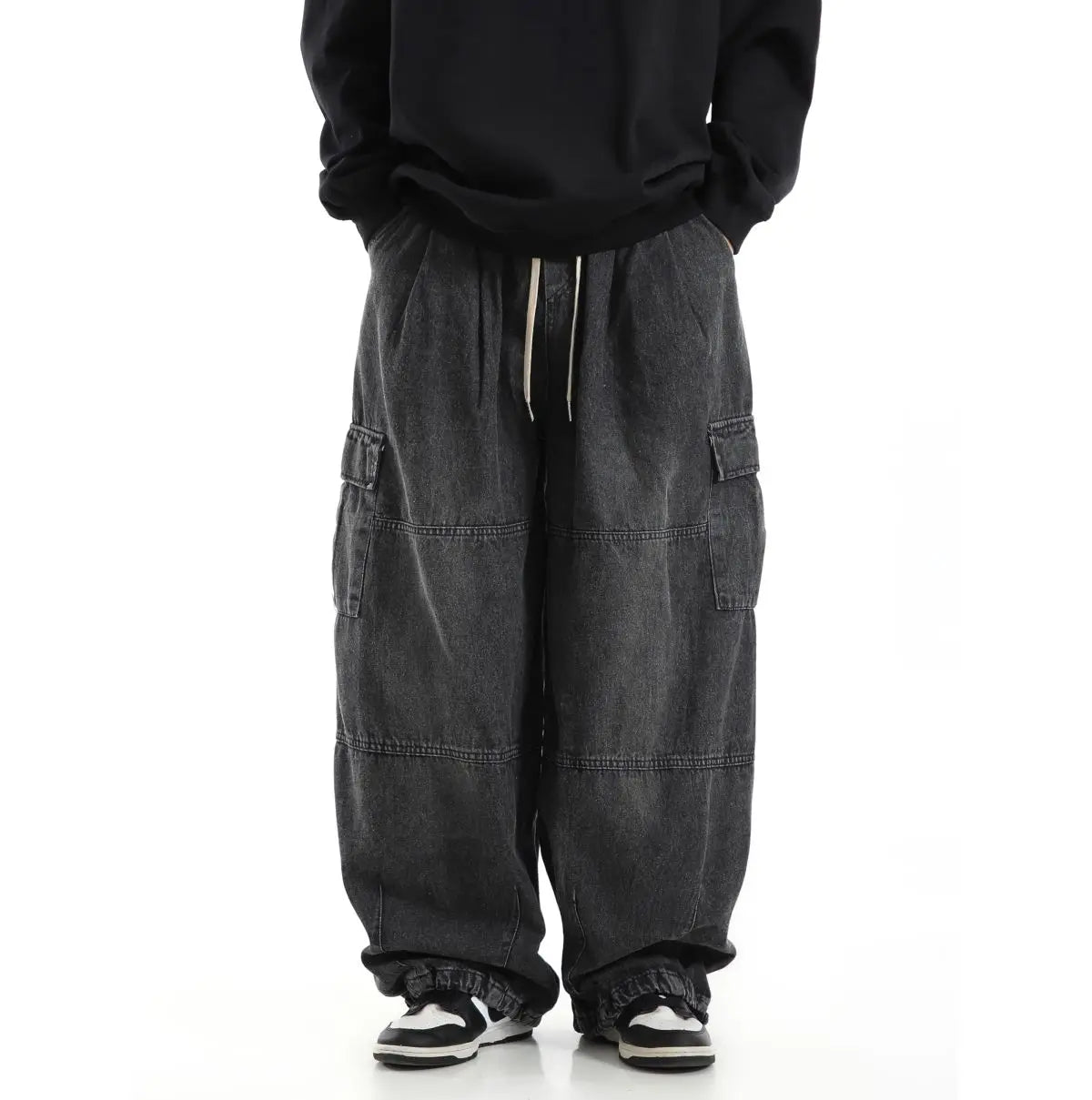 Y2k Black Baggy Cargo Jeans Trousers Men Streetwear Casual Hippie Jogging Wide leg Oversize Old Money Vintage Denim Pants - Premium Kiosk