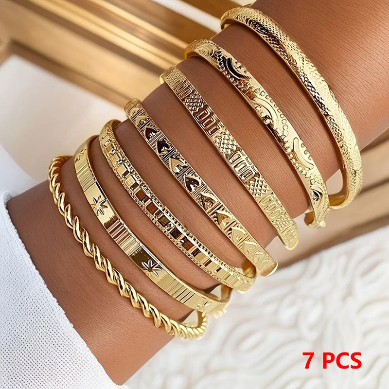 1Set Retro Boho Multi-layer Stacking Bracelets Set For Women Girls Versatile Bracelets Jewelry Accessories Gifts