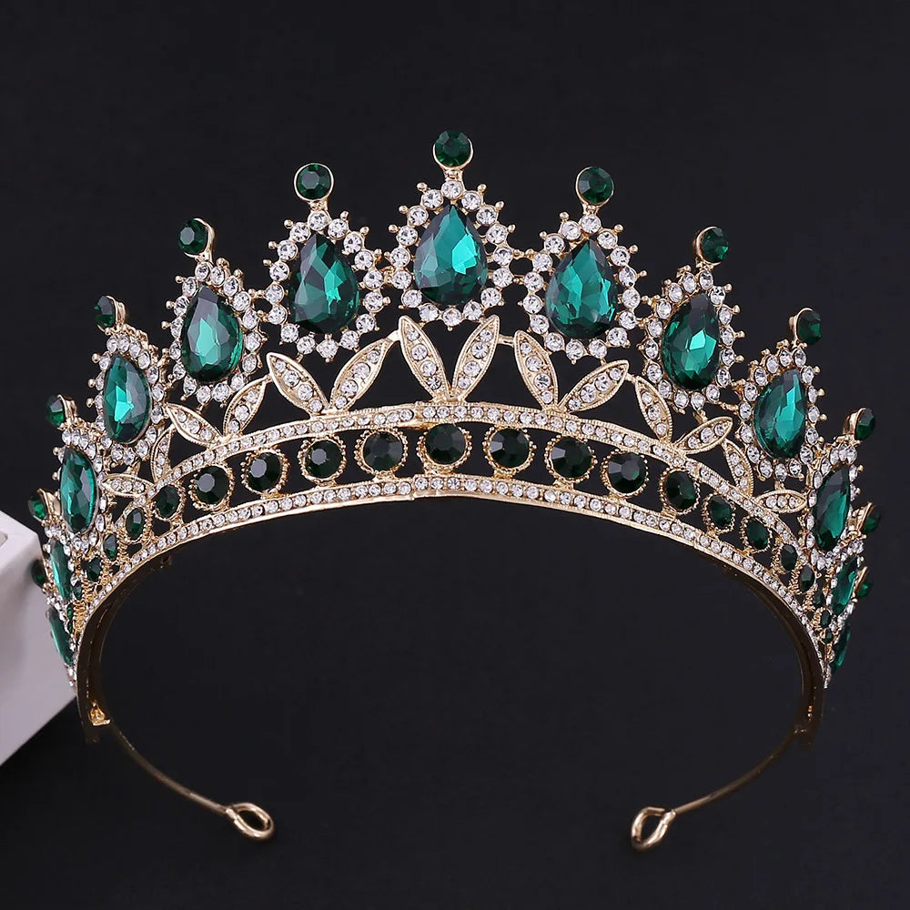 3pcs/set Princess Crown Bridal Jewelry Sets for Girls Water Drop Green Blue Red Crystal Tiaras Necklace Earrings New Jewelry Set