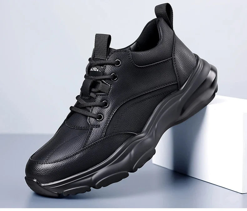 2025 New Designer Black Platform Sneakers for Men Fashion Casual Spring Autumn Soft Sole Cow Leather Shoes Man Zapatos De Hombre