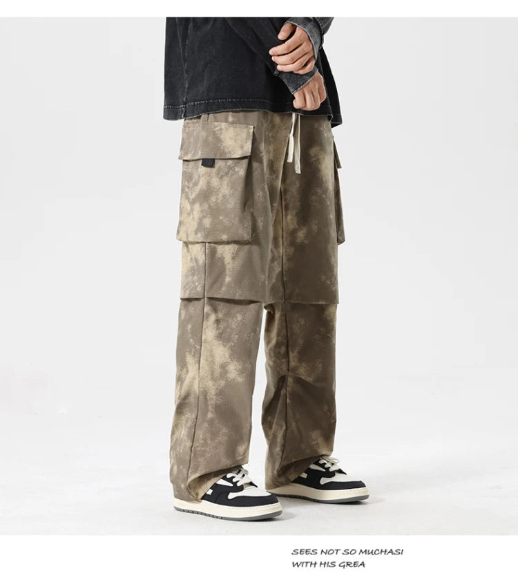 Casual Cargo Pants Man's High Waist Drawstring Baggy Pants Fashion High Street Straight Loose Workwear Trousers Trend Streetwear - Premium Kiosk