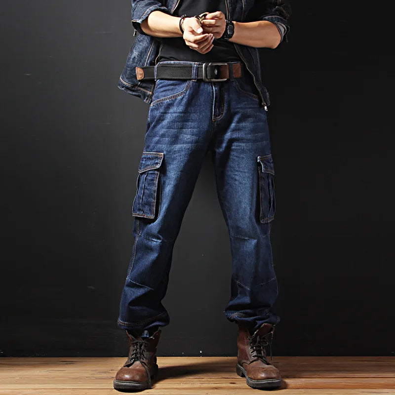 2025 Men's Multi-Pocket Straight Cargo Jeans Loose Casual Jeans - Premium Kiosk