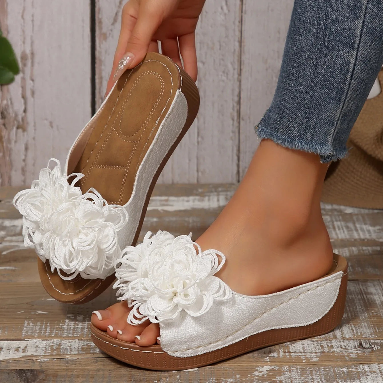 Women Wedges Slippers 2025 New Summer Sandals Slip on Fashion Woman Shoes Comfortable Flower Platform Slippers Slides Women - Premium Kiosk