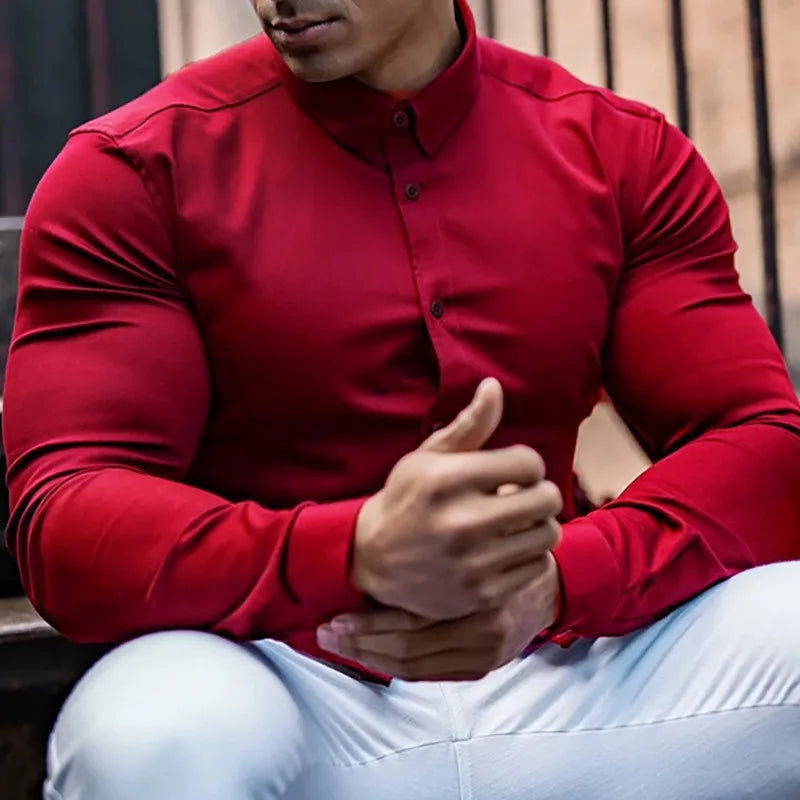 A Sporty Men's Shirt With High Elasticity And Long Sleeves Paired With A Slimming British Business Formal Shirt A Trendy Brand