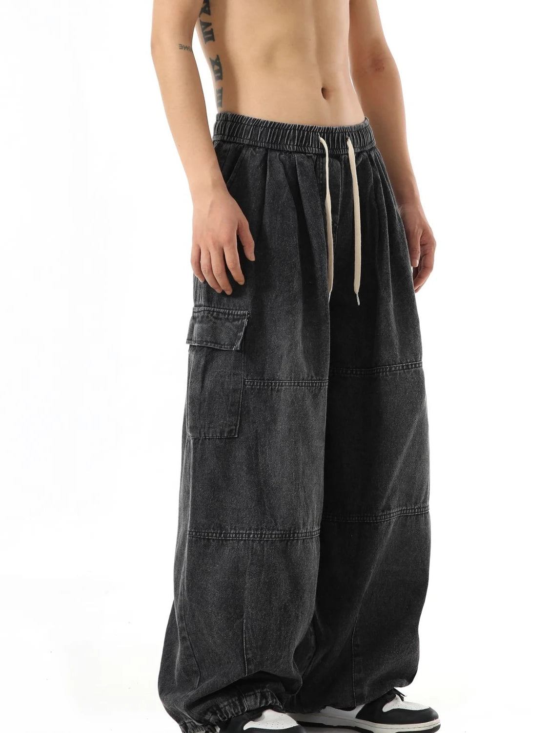 Y2k Black Baggy Cargo Jeans Trousers Men Streetwear Casual Hippie Jogging Wide leg Oversize Old Money Vintage Denim Pants - Premium Kiosk