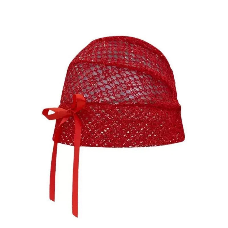 Women's Hat Hollow Bow Solid Color Simple Versatile Fashionable Personalized Pile Caps Girls Elastic Sweet Elegant Lace Y2k Hats