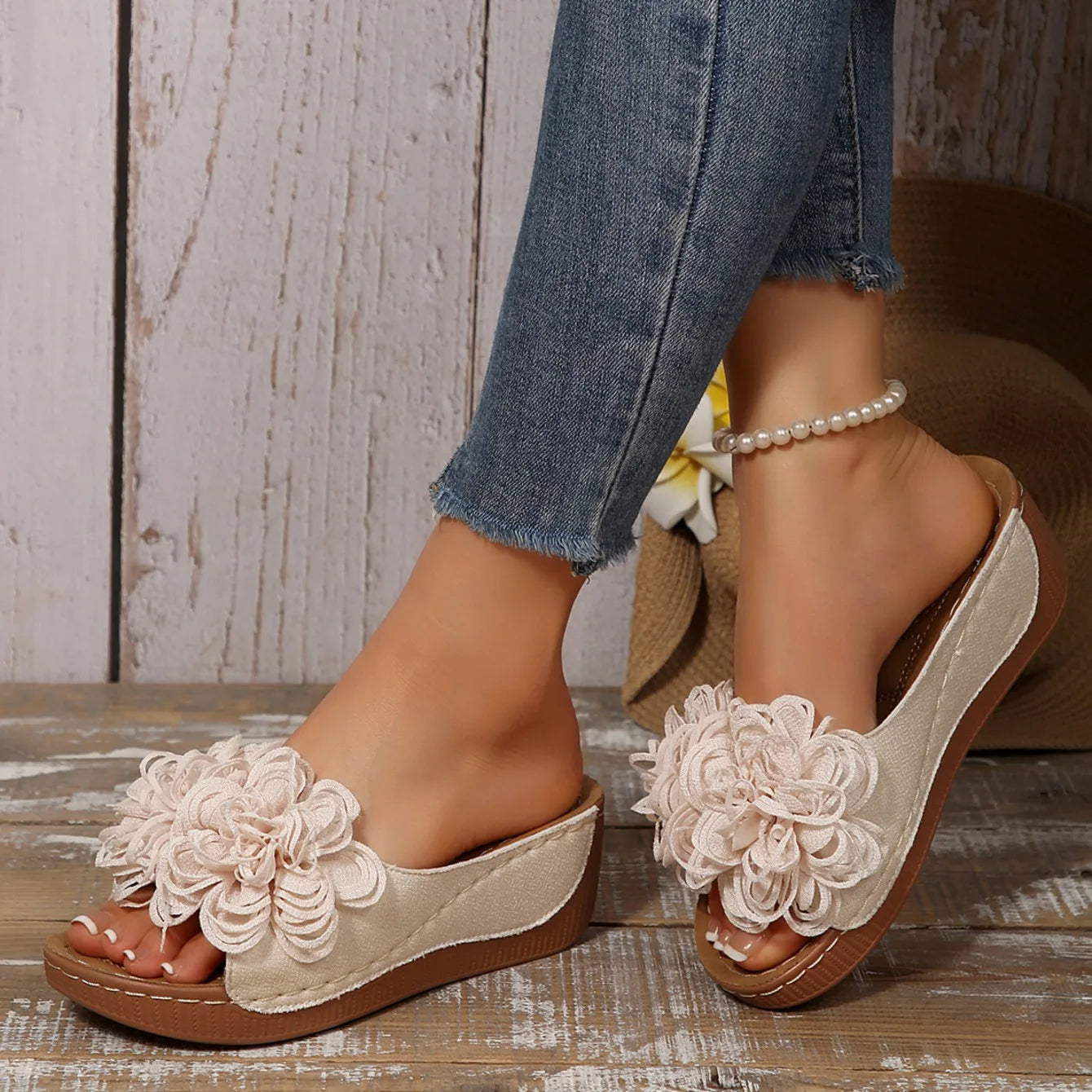 Women Wedges Slippers 2025 New Summer Sandals Slip on Fashion Woman Shoes Comfortable Flower Platform Slippers Slides Women - Premium Kiosk