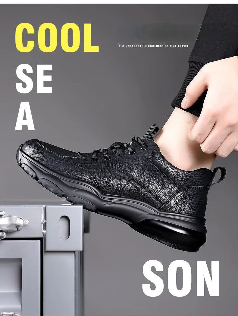 2025 New Designer Black Platform Sneakers for Men Fashion Casual Spring Autumn Soft Sole Cow Leather Shoes Man Zapatos De Hombre