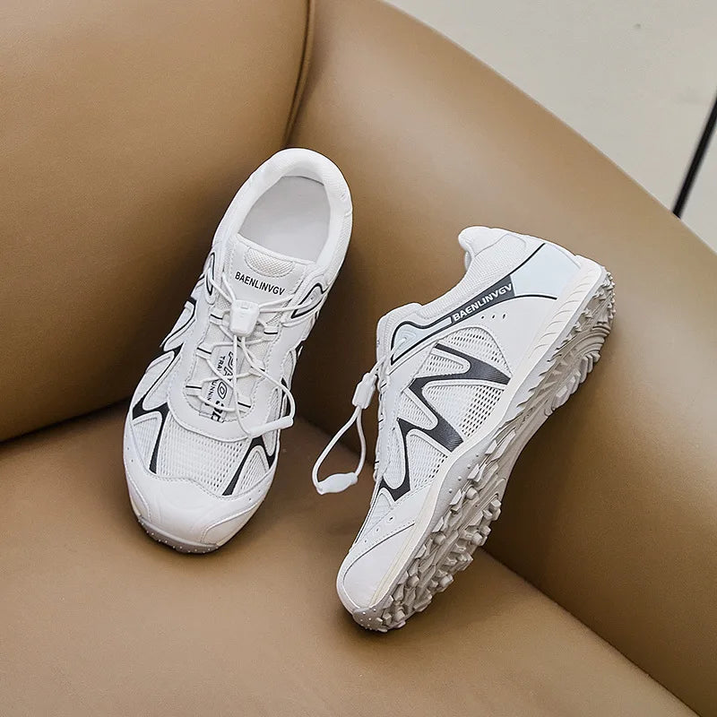 Women's Dad Shoes Thick Sole Heightening 2025 Spring Autumn Pure Color Adult Laced Comfortable Polyurethane Casual Sports Shoes