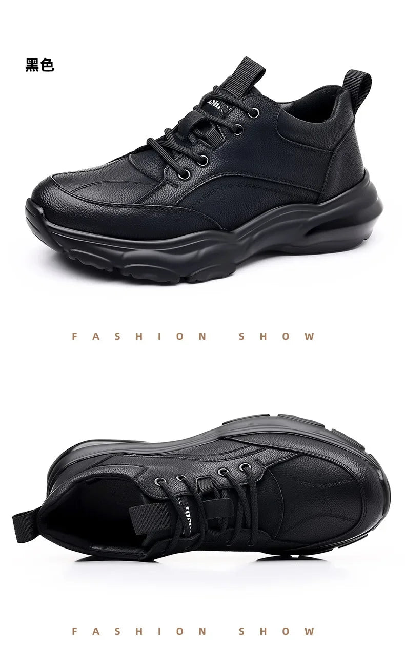 2025 New Designer Black Platform Sneakers for Men Fashion Casual Spring Autumn Soft Sole Cow Leather Shoes Man Zapatos De Hombre