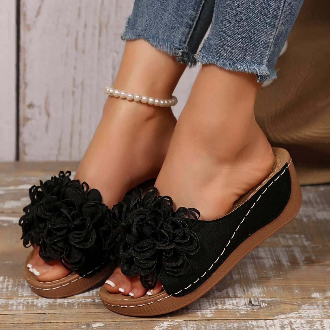 Women Wedges Slippers 2025 New Summer Sandals Slip on Fashion Woman Shoes Comfortable Flower Platform Slippers Slides Women - Premium Kiosk