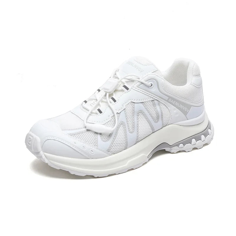Women's Dad Shoes Thick Sole Heightening 2025 Spring Autumn Pure Color Adult Laced Comfortable Polyurethane Casual Sports Shoes