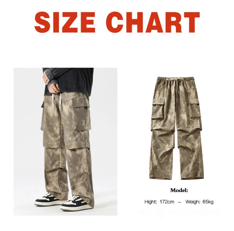 Casual Cargo Pants Man's High Waist Drawstring Baggy Pants Fashion High Street Straight Loose Workwear Trousers Trend Streetwear - Premium Kiosk