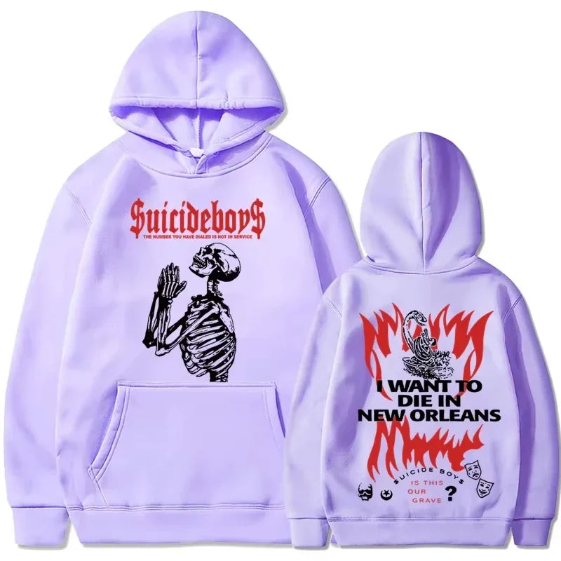 2025 new 2D hoodie Suicide boy Wearing a hood, I want to die in New Orleans, super fashionable hoodie Fashion Trends man