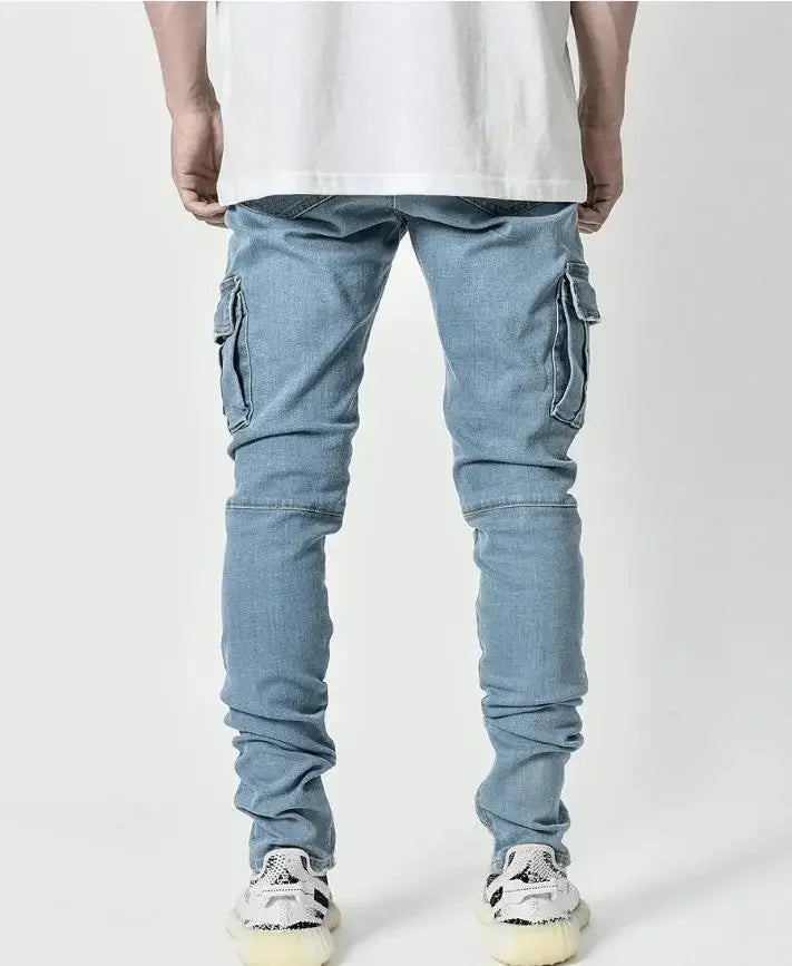 2025 Men Jeans Pencil Pants Cargo Denim Solid Ankle Length Washing Punk Mid Waist Sheath Gothic Slight Strech High Street - Premium Kiosk