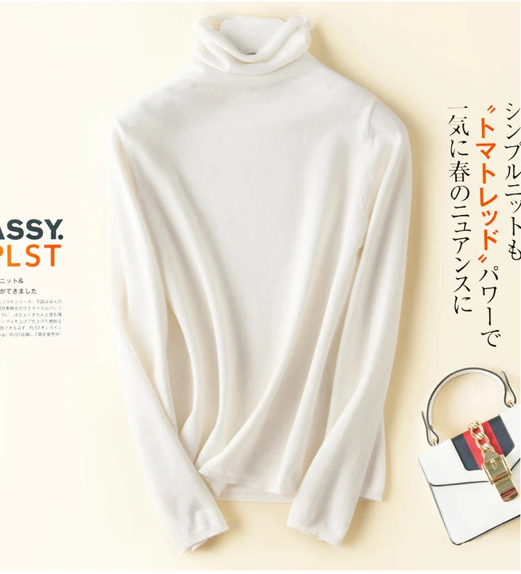 Women's Sweaters Autumn Winter Turtleneck Casual cashmere Knitted Jumper Elegant Fashion Slim Elasticity wool Pullover Tops Fema