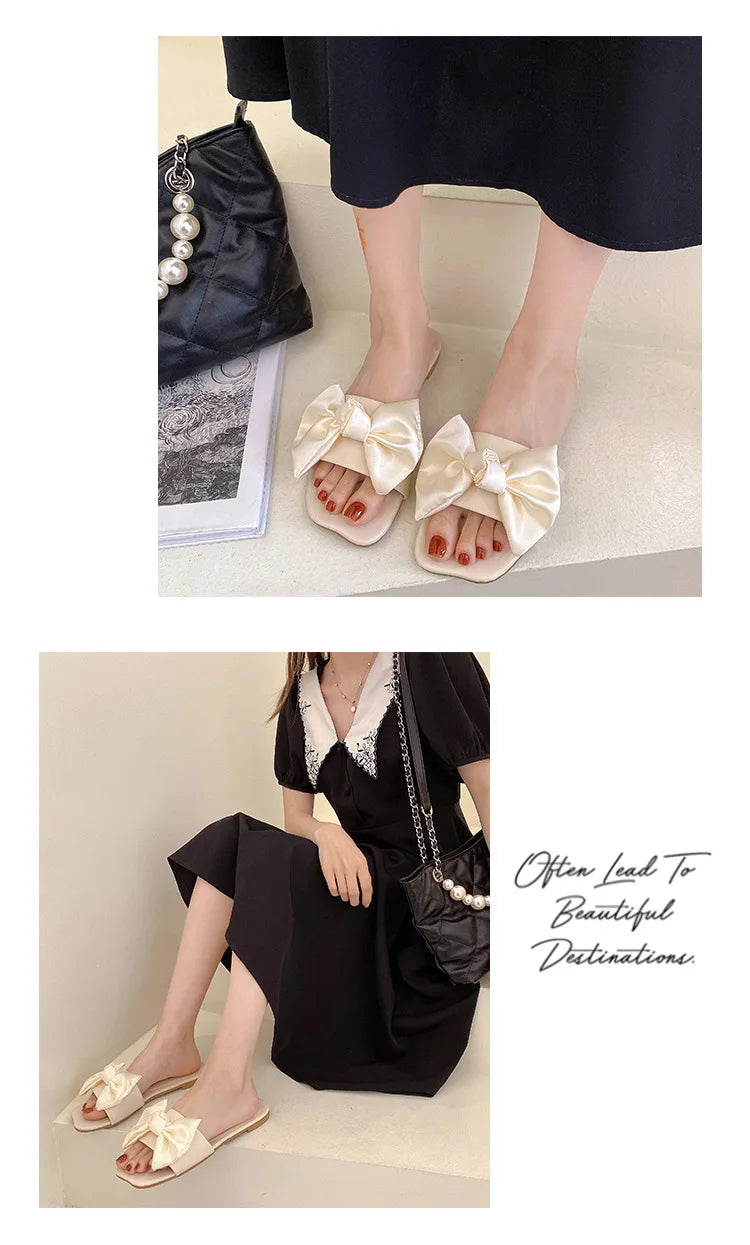 Women's Slippers  Platform Shoes Sandals Female 2021 Sexy Bow  Flat Slippers for Ladies Beach Vacation Women Summer Flip-flops