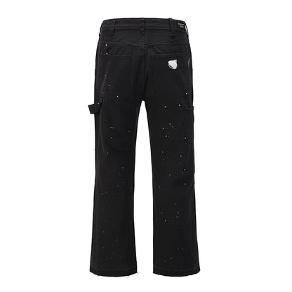 2023 Streetwear Graffiti Cargo Flared Jeans Khaki Black Splash Ink Wide Leg Denim Pant Hip Hop Cargo Trousers Jean Men - Premium Kiosk