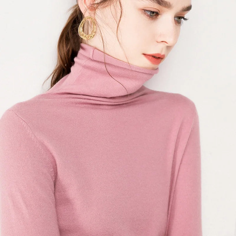 Women's Sweaters Autumn Winter Turtleneck Casual cashmere Knitted Jumper Elegant Fashion Slim Elasticity wool Pullover Tops Fema