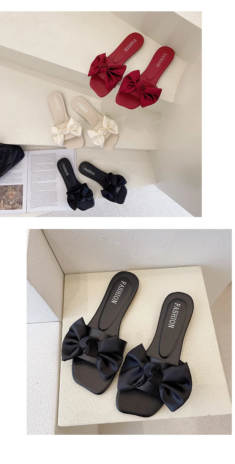 Women's Slippers  Platform Shoes Sandals Female 2021 Sexy Bow  Flat Slippers for Ladies Beach Vacation Women Summer Flip-flops