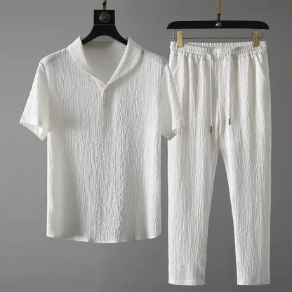 (Shirt + trousers)2025 summer men fashion classic shirt men's business casual fashion shirts men A set of clothes size M-4XL