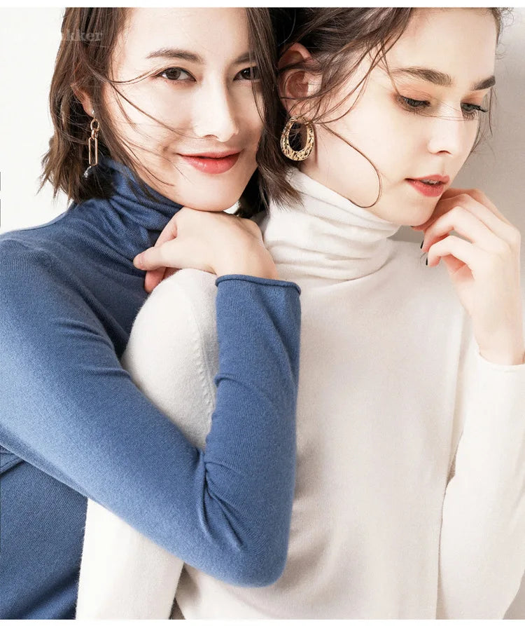Women's Sweaters Autumn Winter Turtleneck Casual cashmere Knitted Jumper Elegant Fashion Slim Elasticity wool Pullover Tops Fema