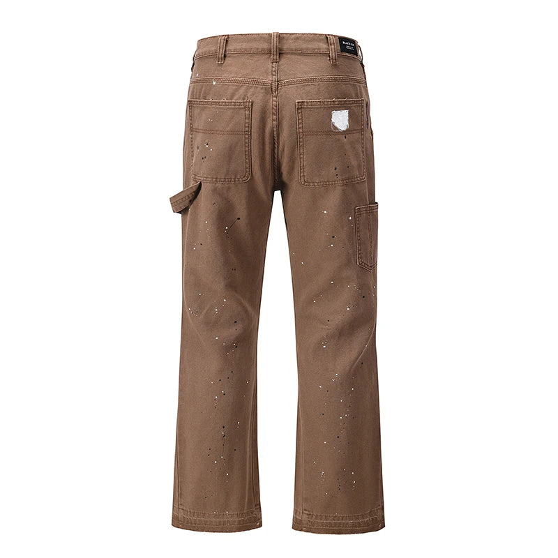 2023 Streetwear Graffiti Cargo Flared Jeans Khaki Black Splash Ink Wide Leg Denim Pant Hip Hop Cargo Trousers Jean Men - Premium Kiosk