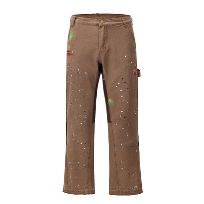 2023 Streetwear Graffiti Cargo Flared Jeans Khaki Black Splash Ink Wide Leg Denim Pant Hip Hop Cargo Trousers Jean Men - Premium Kiosk