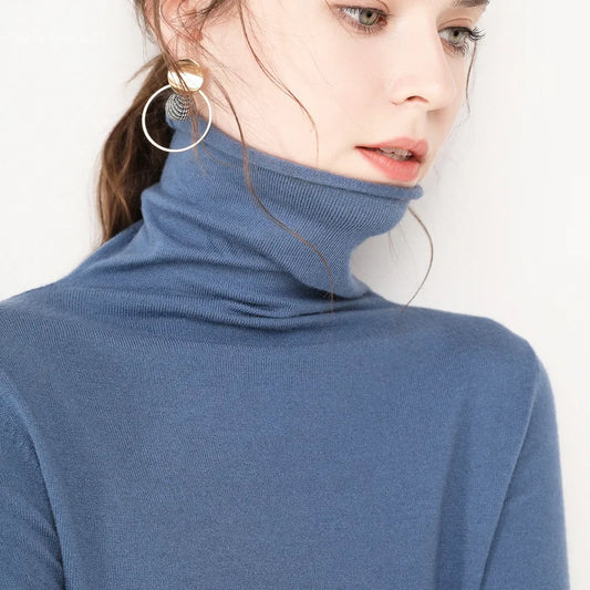 Women's Sweaters Autumn Winter Turtleneck Casual cashmere Knitted Jumper Elegant Fashion Slim Elasticity wool Pullover Tops Fema