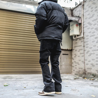 2023 Streetwear Graffiti Cargo Flared Jeans Khaki Black Splash Ink Wide Leg Denim Pant Hip Hop Cargo Trousers Jean Men - Premium Kiosk