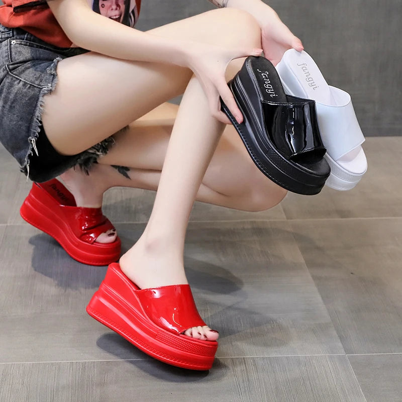 Women Slippers Female Shoes Rubber Beach Slippers For Women Ladies High Platform Flip Flops Red Slides New Summer Shoes Woman