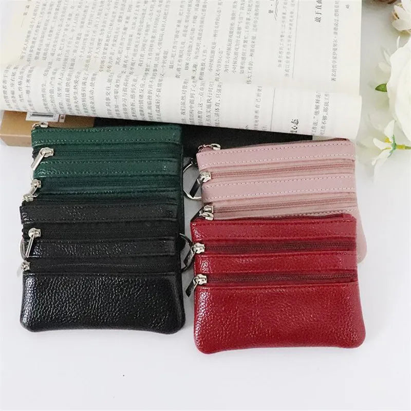 3 Pouch Pocket Wallets Women Small PU Leather Coin Purse Zipper Change Money Bags Key Holder Case ID Card Holde Zipper Purses