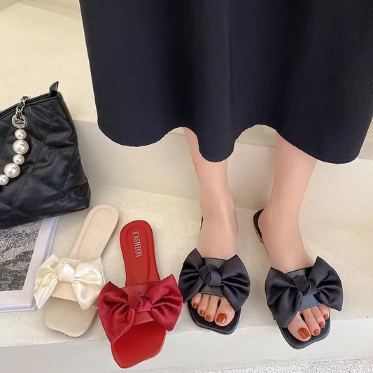 Women's Slippers  Platform Shoes Sandals Female 2021 Sexy Bow  Flat Slippers for Ladies Beach Vacation Women Summer Flip-flops