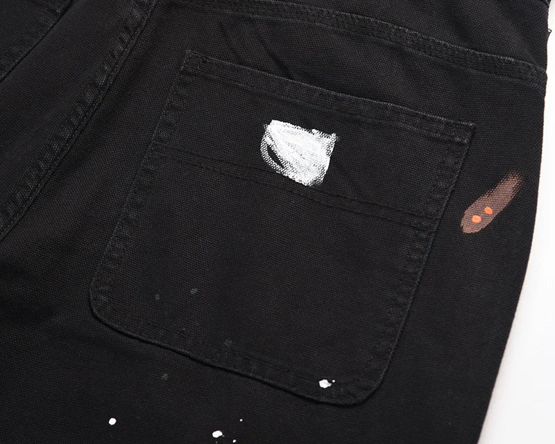 2023 Streetwear Graffiti Cargo Flared Jeans Khaki Black Splash Ink Wide Leg Denim Pant Hip Hop Cargo Trousers Jean Men - Premium Kiosk